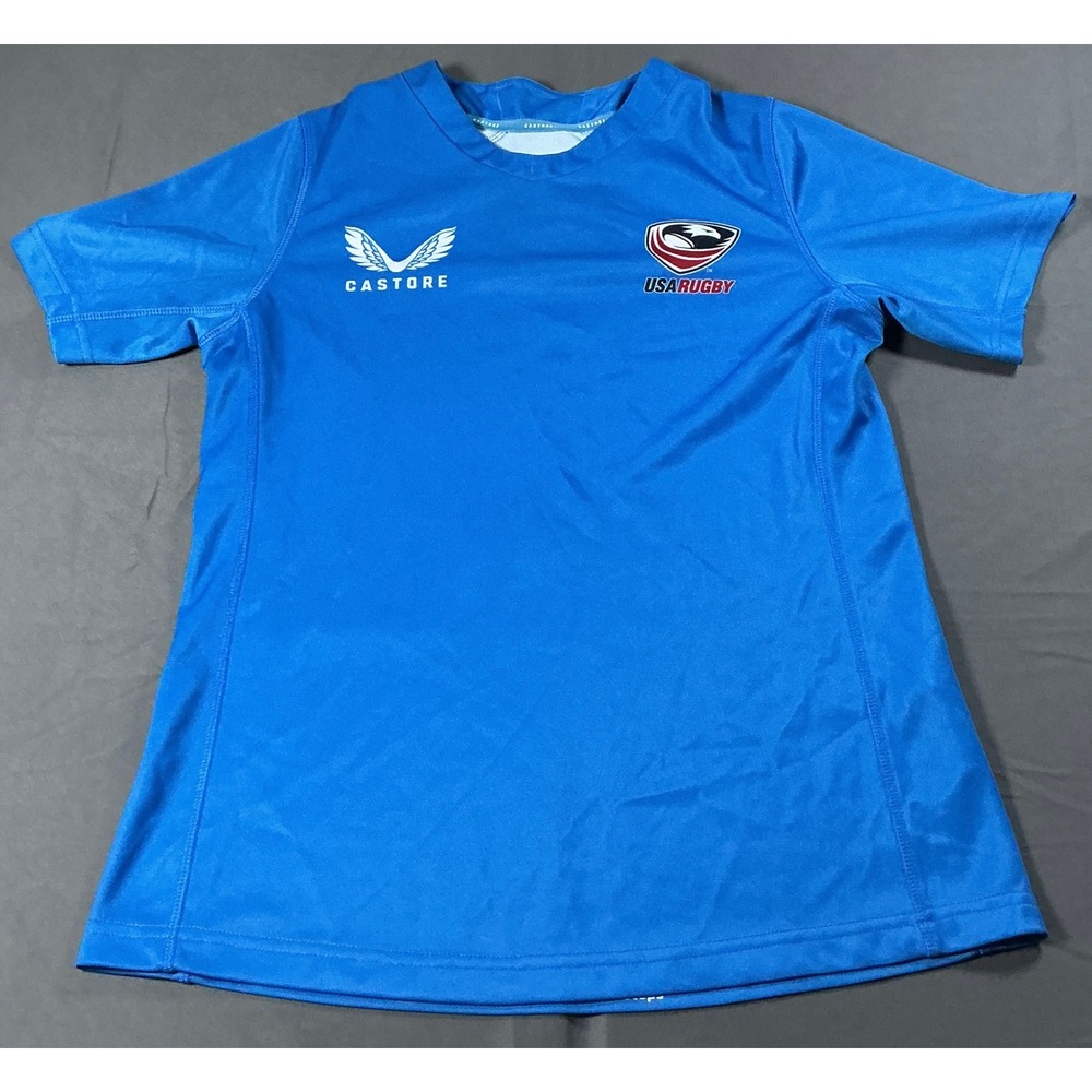 Castore USA Rugby Jersey Mens Blue Short Sleeve Training Shirt Size 12